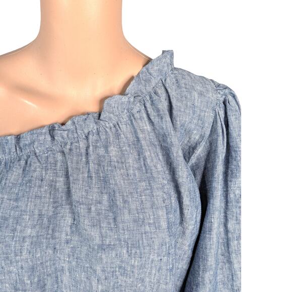 Milly LAKE Blue Chambray Denim Linen One Shoulder Shift Midi Dress SZ S - Picture 6 of 11